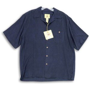 NWT JOE MARLIN SILK EMBROIDERED COCKTAIL ISLE NAVY BUTTON FRONT SHIRT LARGE